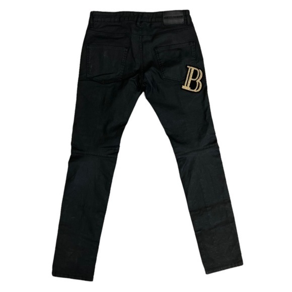 Pierre Balmain Black Coated Moto Jeans - Picture 6 of 7